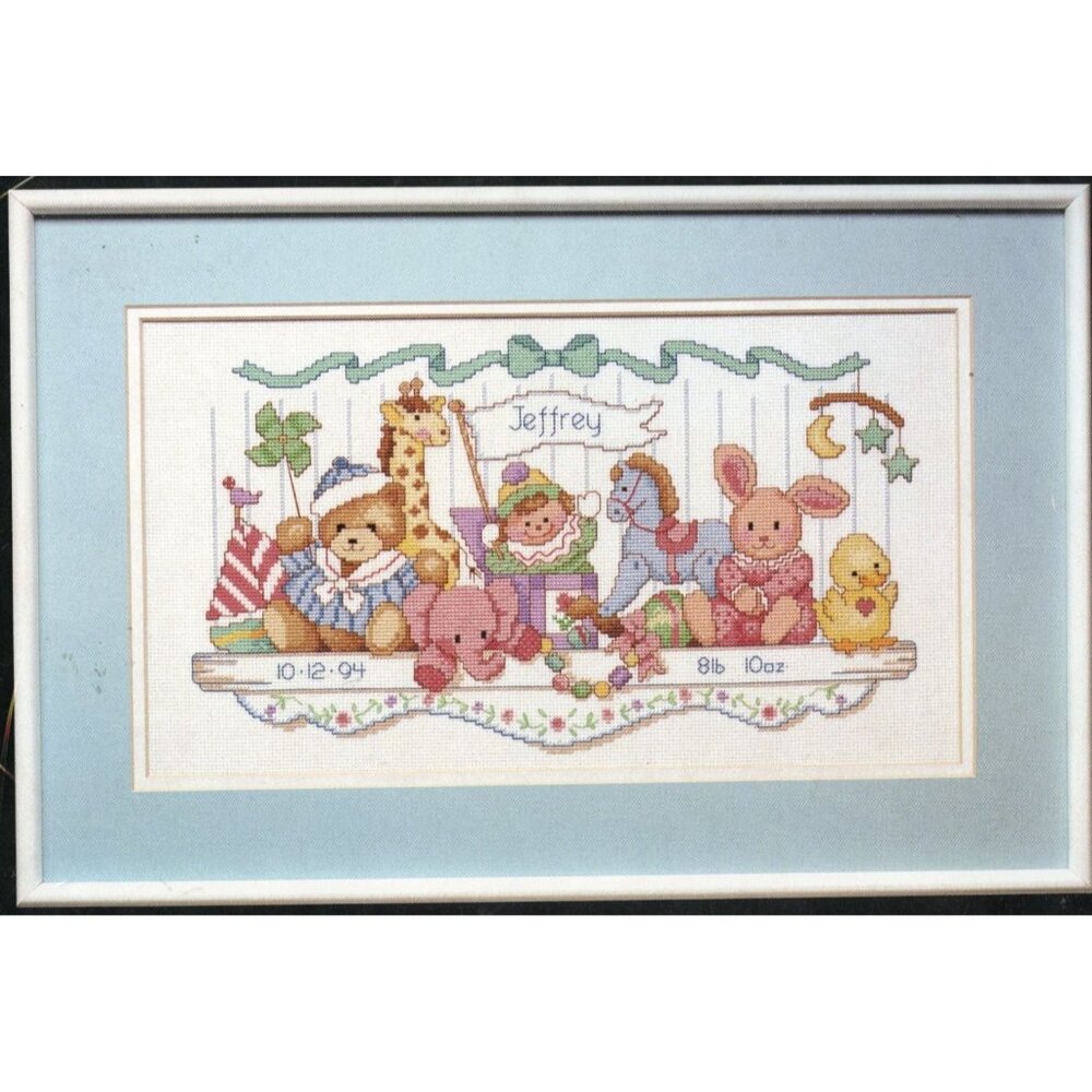 Dimensions Counted Cross Stitch Kit Toy Shelf Birth Record 3721 16" X 9" Sealed - Picture 3 of 3